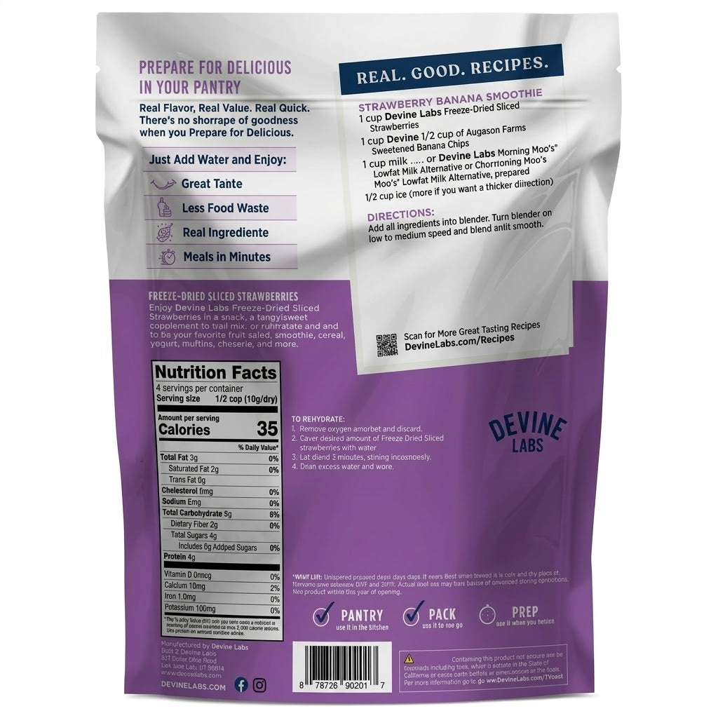 Freeze Dried Sliced Strawberries Pouch, 4 Servings