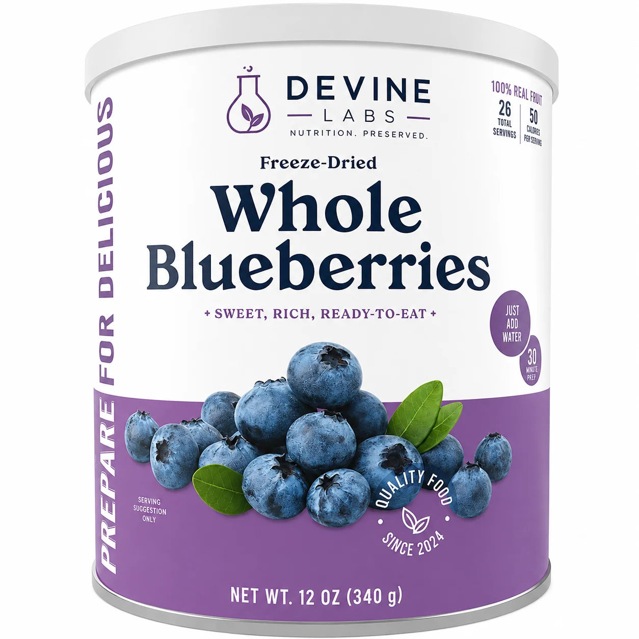 Freeze Dried Whole Blueberries Can, 26 Servings