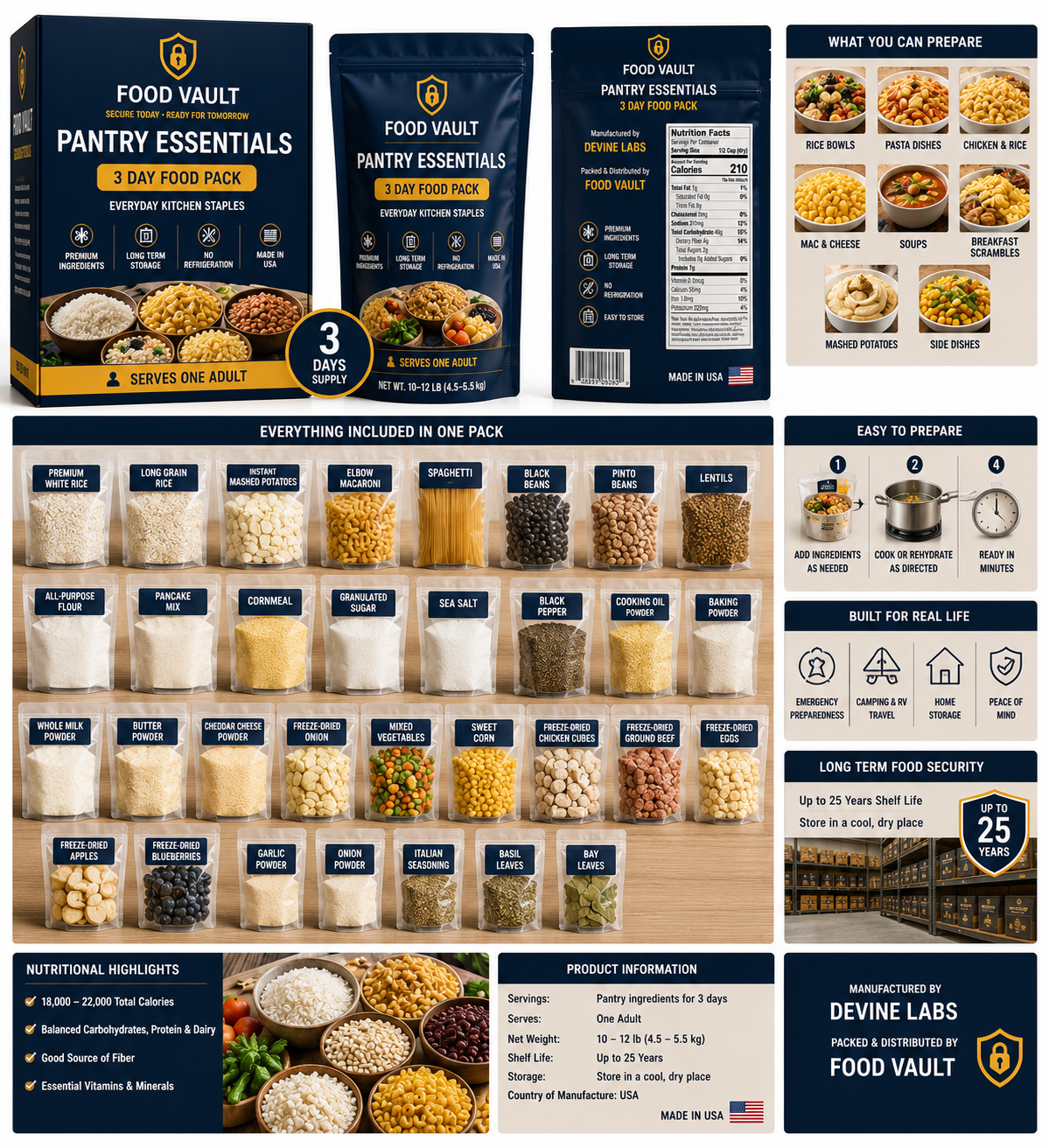 Pantry Essentials – 3 Day Food Pack - Everyday Kitchen Staples • Freeze-Dried & Long-Term Stored • One Adult • 3-Day Supply