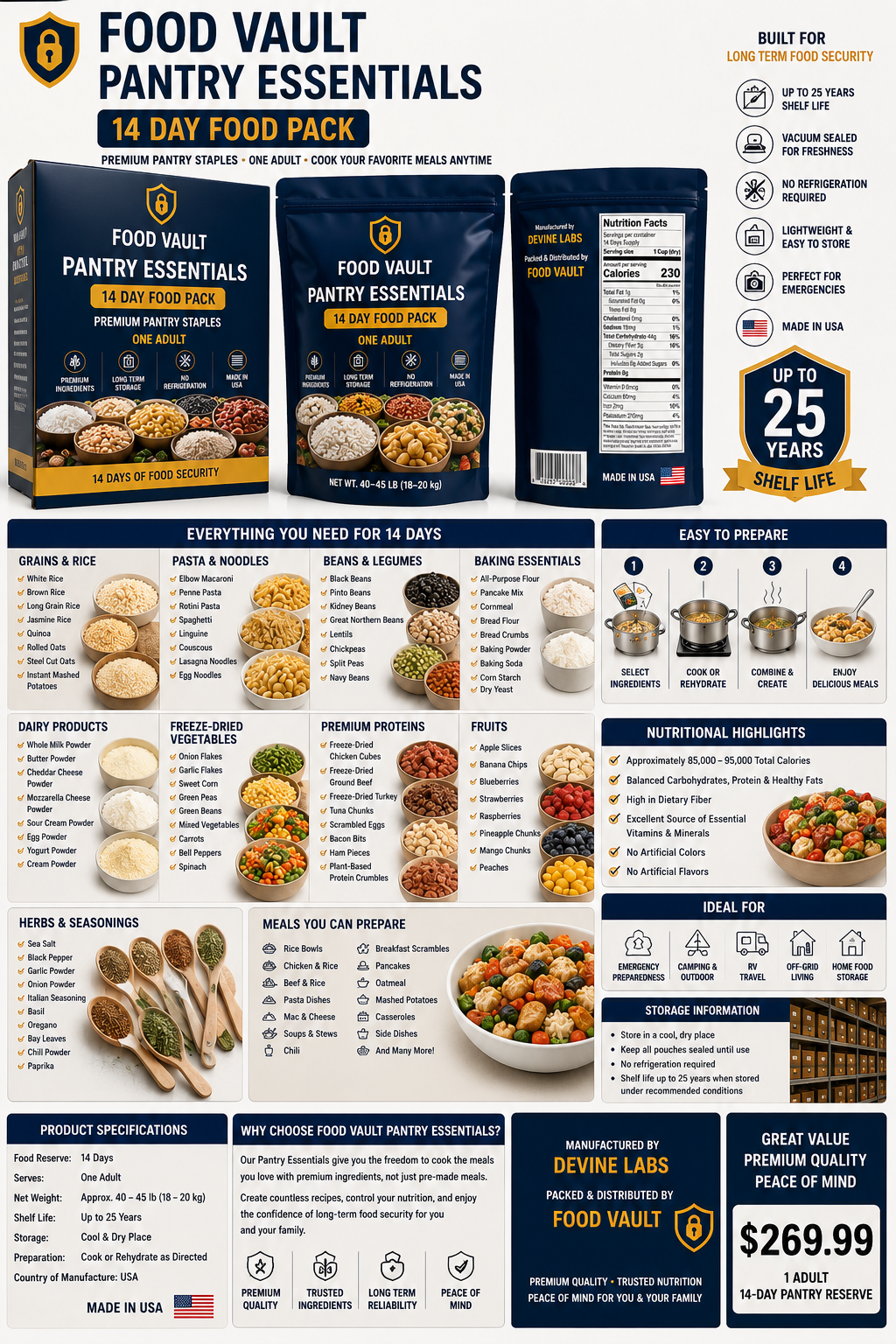 Pantry Essentials – 14 Day Food Pack - Premium Pantry Staples • One Adult • 14-Day Food Reserve • Cook Your Favorite Meals Anytime