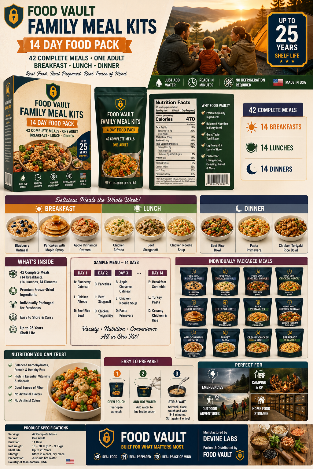 Family Meal Kits – 7 Day Food Pack - 21 Complete Meals • One Adult • One Full Week of Delicious Meals