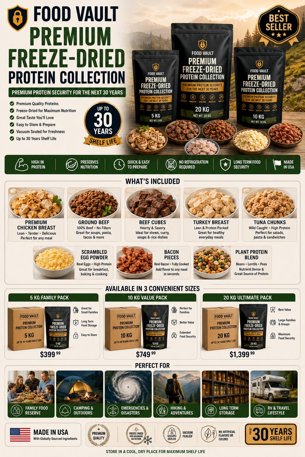 Premium Freeze-Dried Protein Collection - Premium Protein Security for the Next 30 Years