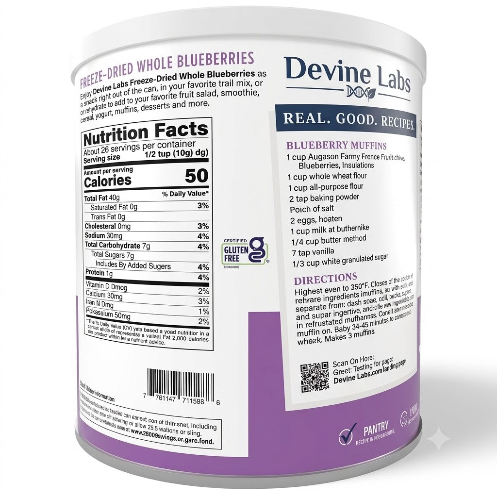 Freeze Dried Whole Blueberries Can, 26 Servings
